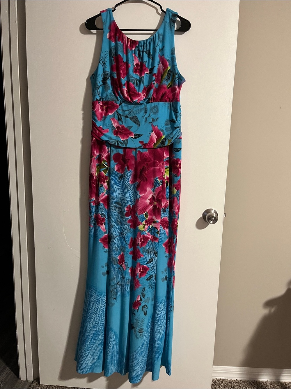 VENUS Teal Maxi Dress with Pink Floral Print